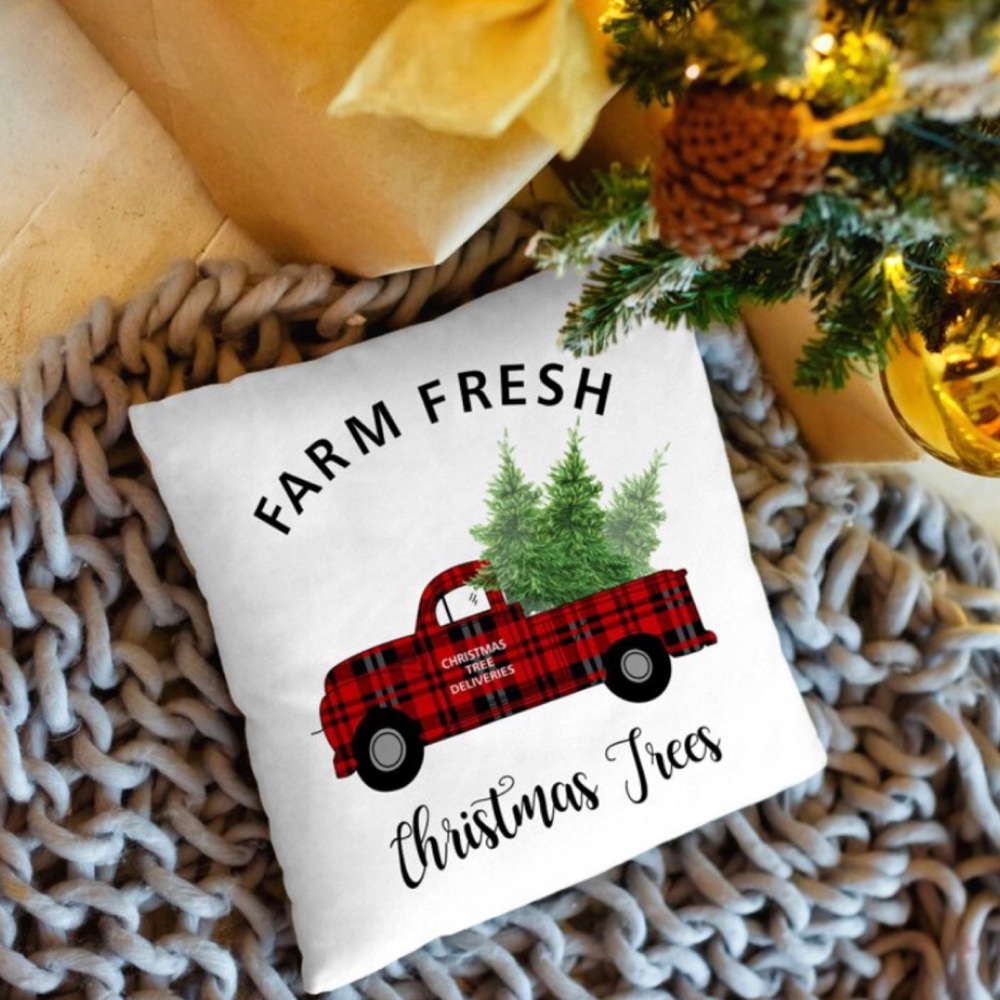 🆕 Christmas Tree Farm Cushion Pillow Cover New